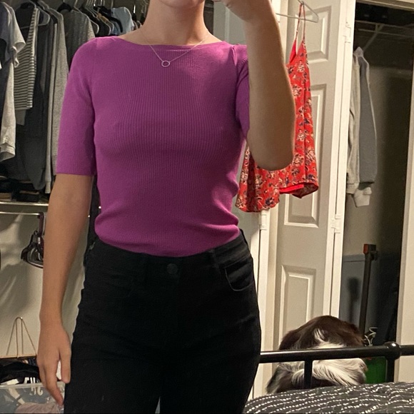 Purple tight ribbed 3/4 sleeve top - Picture 2 of 4